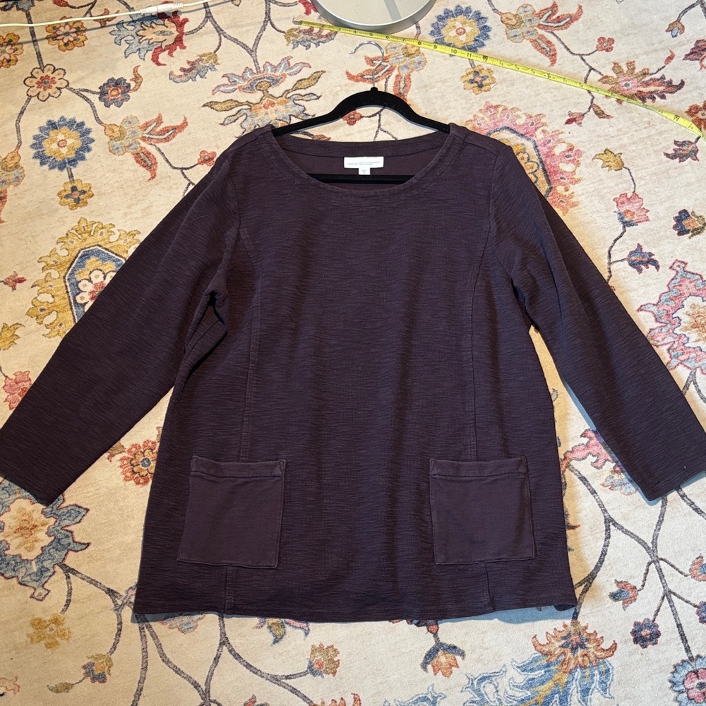 Pure Jill Deep Purple Organic Cotton Top with Pockets XL